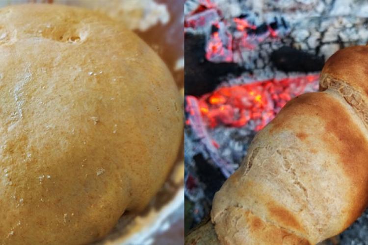 Teig und fertiges Brot nach dem Schlangenbrot-Rezept